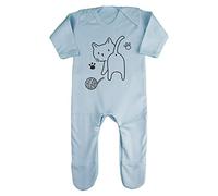 Doodle Cat Seven (Scribble Sketch Style) Baby Romper Jumpsuit with feet, 0-3 Months, Pastel Blue