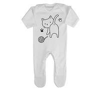 Doodle Cat Seven (Scribble Sketch Style) Baby Romper Jumpsuit with feet, 0-3 Months, White