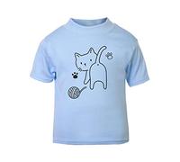 Doodle Cat Seven (Scribble Sketch Style) Short Sleeve Cotton Kids t Shirt, 2-3 Years, Pastel Blue