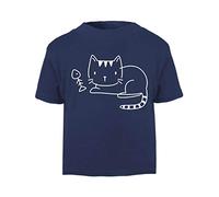 Doodle Cat Six (Scribble Sketch Style) Short Sleeve Cotton Toddler t Shirt, 3-4 Years, Navy