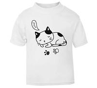 Doodle Cat Ten (Scribble Sketch Style) Short Sleeve Cotton Kids t Shirt, 2-3 Years, White