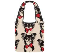 Doodle Checkerboard Texture and Hearts Canvas Tote Bag for Women, Reusable Grocery Shopping Cloth Bag with Wide Handle