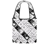 Doodle Checkerboard Texture with Hearts Canvas Tote Bag for Women, Medium Reusable Grocery Totes Washable and Eco-friendly