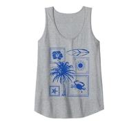 Doodle Collage Surfboard Palm Tree Crab Starfish Hibiscus Tank Top, Women, Heather Grey, Small