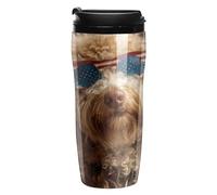 Doodle Dog 4th of July U.S. Printed Reusable Coffee Mug Insulated Travel Drinking Cup Water Bottle with Lid 350ml