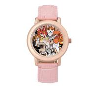 Doodle Dogs and Cats Womens Elegant Watch Analogue Quartz Watch Leather Band Wristwatch