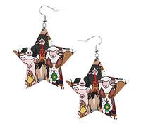 Doodle Farm Animals Faces Star Shape Shaped Leather Earrings Women Girls Simple Dangle Earrings Gifts for Her
