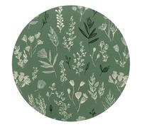 Doodle Flowers Leaves Herbs Plants Sage Green Pattern Round Mouse Pad, Mousepad with Non-Slip Rubber Base, Computer Gaming Pads for Wireless Mouse, Easy Gliding