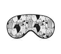 Doodle Funny Cats Pattern Sleep Mask Blindfold Black White Kitten Adjustable Super-Smooth Soft Eye Mask Cover for Men Women Travel and Nap