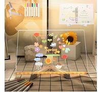 Doodle Glow Drawing Board, led Drawing Board for Children, Doodleglow-Home and Oak Doodle Glow Creative Magic Board with 7 Colors, Writing Board with Stand for School Cafe Home Office (15 * 15cm)