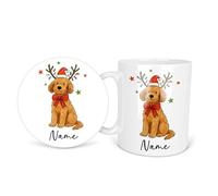 Doodle Golden Christmas Dog Lover Dogs Gift Name Personalised Personalized Ceramic Coffee Mug 11oz Durham Tea Mug Gift Set Round Square Coaster Cup Handle Dishwasher Safe Custom Printed Design