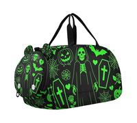 Doodle Graffiti Flames Y2k Skull Green Kids Duffel Bag with Shoes Compartment Large Capacity Overnight Bag for School Practice, Sports, Travel