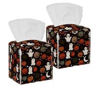 Doodle Halloween Pumpkins Ghosts Tissue Box Cover, Square Tissue Holder Decorative Facial Napkin Dispenser for Bathroom Parlors Vanity Countertop Nightstand
