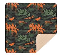 Doodle Letter Camouflage Orange Black Soft Padded Baby Activity Play Mat for Floor Portable Tummy Time & Crawling Mat for Babies Infants Toddlers, 50'' x 50''