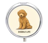 Doodle Life Cute Dog Small Pill Organizer with 3 Compartments Travel Medicine Case Portable Round Vitamin Storage Box