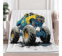 Doodle Monster Truck Soft Flannel Fleece Blanket 150 x 200 cm, White Breathable Comfortable Warm Throw Blanket for Sofa Bedroom Couch Sofa Travel Blankets