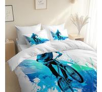 Doodle Mountain Bike Duvet Cover Sets, Single 135 x 200 cm - 3 Pcs Bedding Set White Bedding Set, Soft Comfy Breathable Quilt Cover, Hypoallergenic
