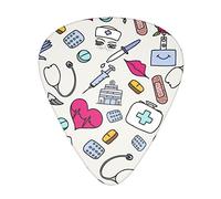 Doodle Nurse Essential Workers Pattern Thin Medium And Heavy Gauge Guitar Picks For Bass Electric Acoustic Guitars (12 Count)