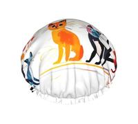 Doodle of many cats Double layer women's shower cap, reusable, large size design suitable for all hair lengths, suitable for girls, spa and home salon use.