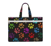 Doodle Paw Print Cat Dog Black,Canvas Document Bag Zipper File Tote Bag Handbag Briefcase for School Office