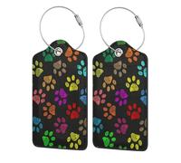 Doodle Paw Print Cat Dog Black,Luggage Tags Pu Leather Name Tag Travel Suitcase Identifier ID Tags Durable Luggage Label 2 pcs