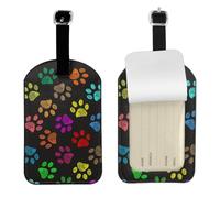 Doodle Paw Print Cat Dog Black,Luggage Tags Pu Leather Name Tag Travel Suitcase Identifier ID Tags Durable Baggage Label 2 pcs