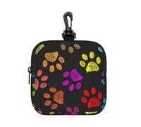 Doodle Paw Print Cat Dog Black, Square Zipper Storage Bag, Neoprene Coin Purse, Small Wallets, Change Pouch, Change Purse