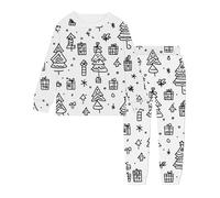 Doodle Print Girls Boys Long Sleeve Pyjamas Sets Dinosaur Nightwear Cotton Kid Toddler Clothes Kids Reindeer Snowflakes Sleepwear Christmas Pjs Sets 2 Piece Outfit Xmas Gift 1-12 11-12 7-8 8-9 Years