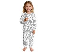 Doodle Print Girls Long Sleeve Two Piece Outfit Set Soft Cozy Casual Wear Cute Cartoon Character Loungewear for Kids #1203A