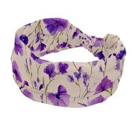 Doodle Purple Wildflower on a Cream Background Wide Headbands for Women, Yoga Workout Head Bands Wide Elastic Hair Bands for Washing Face Makeup