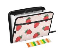 Doodle Red Strawberry File Folders,Plastic Folders with 13 Pockets,Expandable File Folder for Documents School Students Office,Aesthetic Folder with Labels A4 Letter Size
