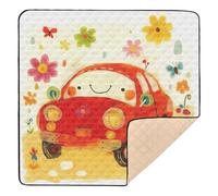 Doodle-Style Cartoon Cute Car Flower Colorful Large Non-Slip Baby Girl Play mat for Indoor Outdoor Non-Toxic Foldable Baby Play Tummy Time Mat for Babies Infants Toddlers, 50'' x