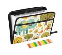 Doodle-Style Cartoon Elephant Bird Cute Paper Expanding File Folder 13 Pockets A4 Letter Size with Zipper Closure for Office File Folders with Pockets carpetas de