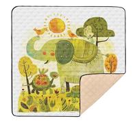 Doodle-Style Cartoon Elephant Turtle Cute Soft Padded Baby Activity Play Mat for Indoor Outdoor Lightweight Playroom Activity Mat for Babies Infants Toddlers, 50'' x 50''