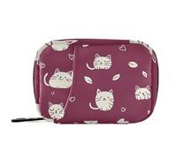 Doodle Style Cat Burgundy Medicine Bag with Detachable Compartments Convenient Organizer Travel case