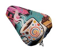 Doodle Style Coffee Cake Bike Seat Cover Waterproof Oxford Fabric, Universal Adjustable Bicycle Saddle Cover with Drawstring Easy Install Protective Rain Dust Covers for Women Men