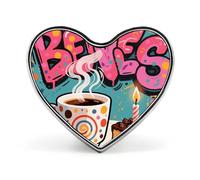 Doodle Style Coffee Cake Lapel Pin Heart Metal Brooch Pin with Secure Pinback Fashion Button Badge for Clothing, Hats, Bags Decoration
