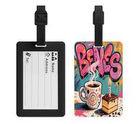 Doodle Style Coffee Cake Luggage Tags for Suitcases Personalized Luggage Tags Business Card Holder Travel ID Bag Tag with Address Card Quick Spot Baggage Identifier for Carry On