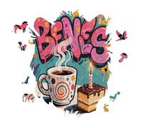 Doodle Style Coffee Cake Personalized Jigsaw Puzzles, 141 Pcs Wooden Jigsaw Puzzle Tiger Head Shape Puzzle Gift