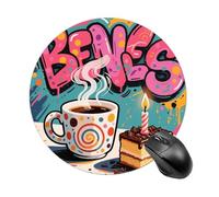 Doodle Style Coffee Cake Round Mouse Pad 7.8 Inch, Portable Gaming Mouse Mat with Non-Slip Rubber Base & Smooth Surface, Waterproof Mousepad for PC, Laptop, Computer, Office, Home