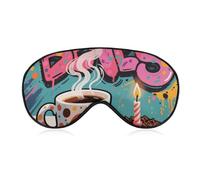 Doodle Style Coffee Cake Sleep Mask for Women Men, Soft Eye Mask with Adjustable Strap for Sleeping, Light Blocking Travel Blindfold for Nap Comfortable Eye Cover for Home Office