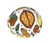 Doodle Style Nuts Seeds Double Layer Elastic Waterproof Shower Cap Reusable Bath Cap