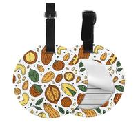 Doodle Style Nuts Seeds,Luggage Tags Pu Leather Name Tag Travel Suitcase Identifier ID Tags Durable Baggage Label 2 pcs