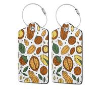 Doodle Style Nuts Seeds,Luggage Tags Pu Leather Name Tag Travel Suitcase Identifier ID Tags Durable Luggage Label 2 pcs