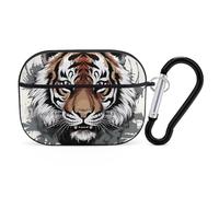 Doodle Tiger Airpod Pro Case AirPods 2 Case for Women Hard Shell Protective Cover with Carabiner Keychain Compatible with AirPods Case 2nd 1st Generation, Front LED Visible Black