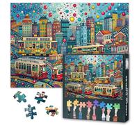 Doodle Tram Puzzles for Adults 1000 Pieces, Challenging City Landscape Jigsaw Puzzles, Difficult Nature Landscape Jigsaw Puzzle for Adults, House Puzzle 20X27 INCH