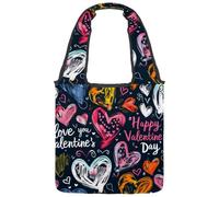 Doodle Valentine's Day Hearts Canvas Tote Bag for Women, Medium Reusable Grocery Totes Washable and Eco-friendly