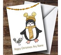 Doodle White Penguin & Bird Personalised Cute Christmas Card | Christmas Card | Cute Christmas Card