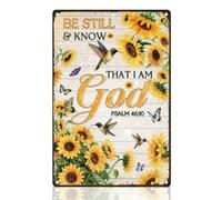 Doodlearm Be Still & Know That I Am God Tin Sign Sunflower Bible Verse Retro Metal Wall Decor 20x30 cm Inspirational Scriptures Wall Art Poster for Home Garden Kitchen Decor Gift