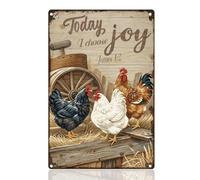 Doodlearm Chicken Coop Tin Sign Today I Choose Joy Metal Wall Chicken Decor 20x30 cm Wall Art Poster for Kitchen Home Coffee Shop Farmhouse Courtyard Decor Gift